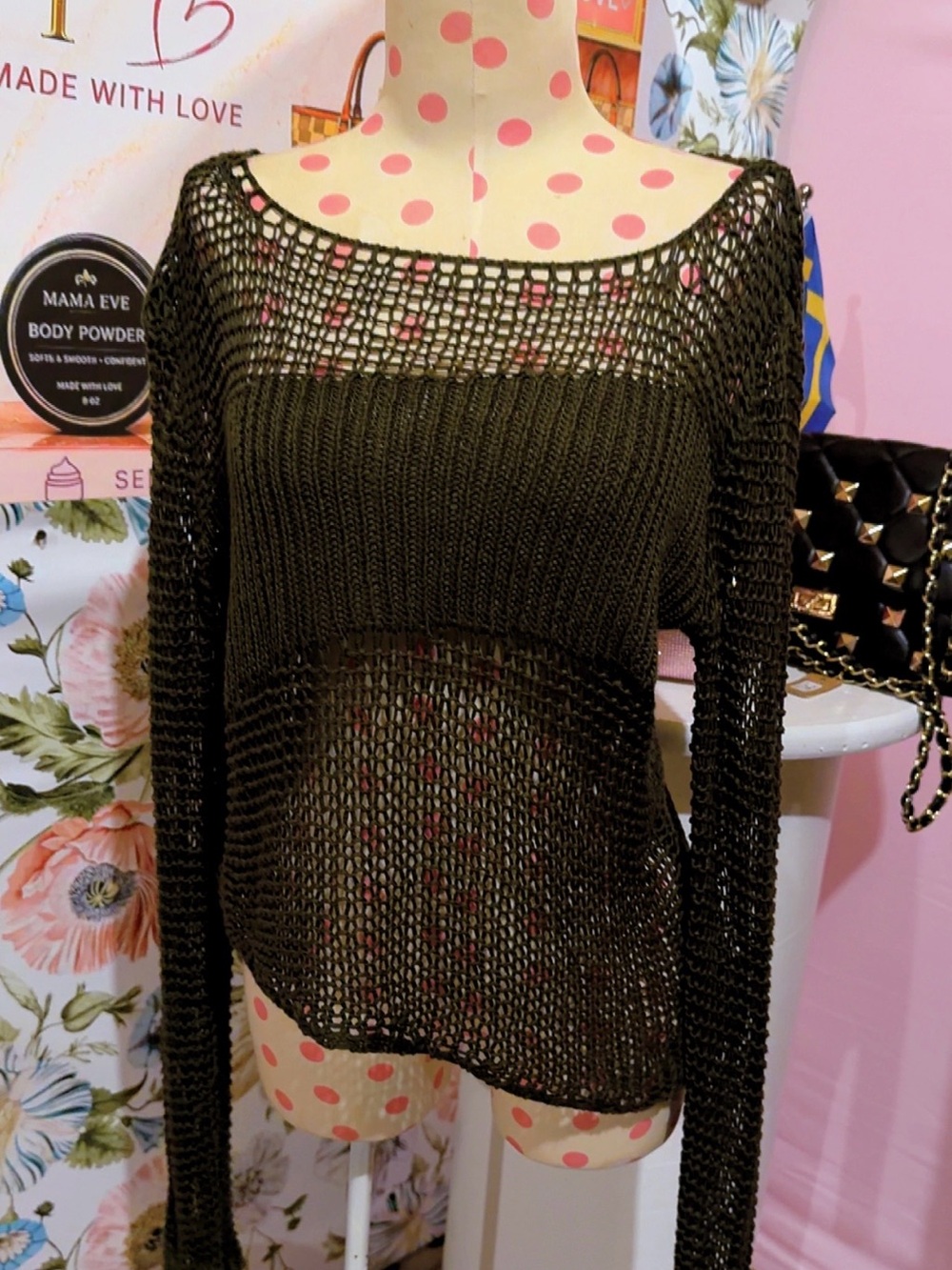 Edikted Black Open Knit Sheer Long Sleeve Sweater Size M
